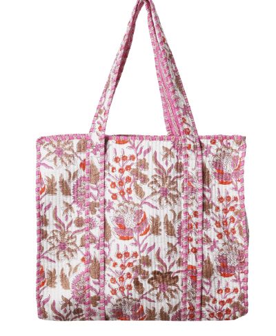 Gewatteerde shopper/schoudertas in wit met bloemenprint