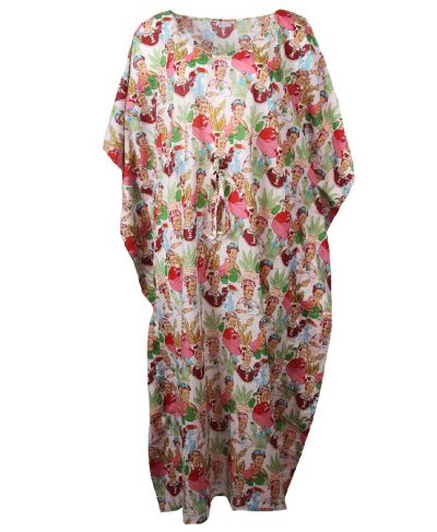 Witte kaftan met Frida Kahlo print