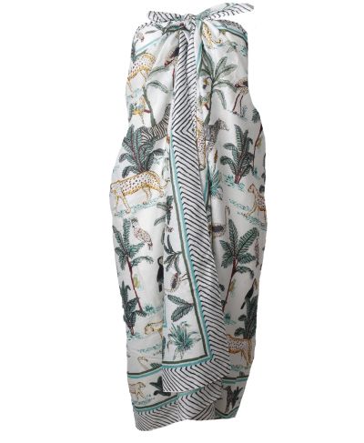Sarong in wit met tropische dierenprint
