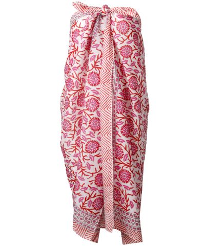 Katoenen sarong floral print in rood en roze