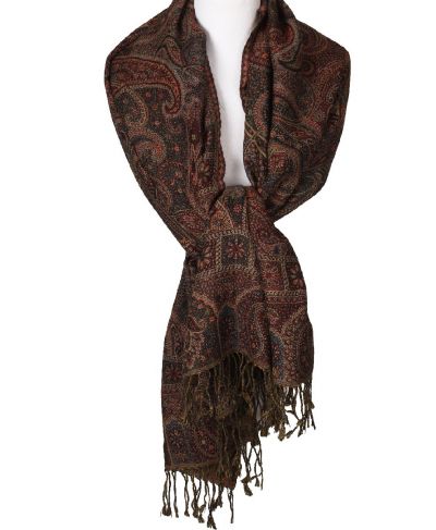 Wollen pashmina sjaal in rood en groen
