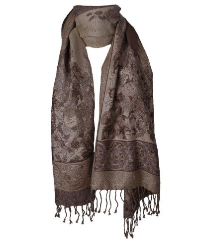 Wollen pashmina sjaal in taupe en donkerbruin