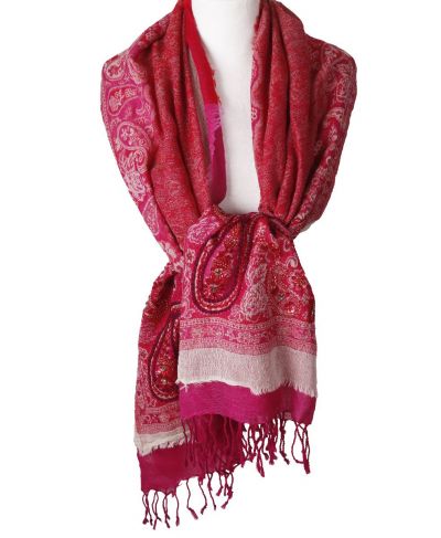 Wollen sjaal/omslagdoek met met kralen versierde paisley 