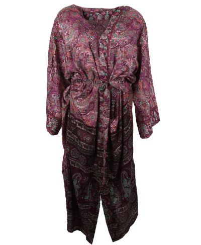Lange zijde-blend kimono in zachtroze en paars