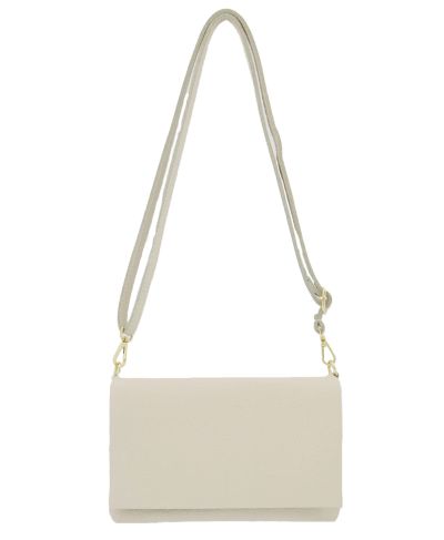 Leren fold-over clutch in zand