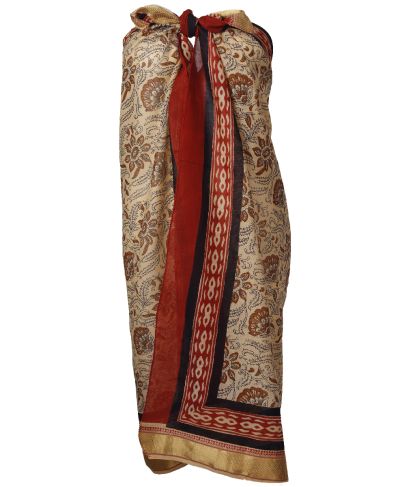 Zandkleurige katoenen sarong met bloemen