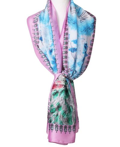 Zijde-blend sjaal in roze met mixed print