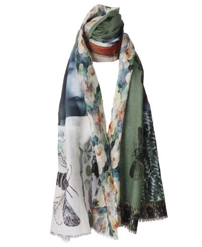 Zijde-blend sjaal met fauna thema in groen tinten