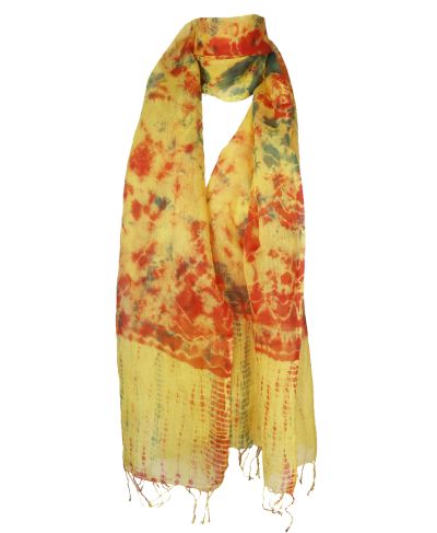 Zijde-katoenen sjaal met tie-dye print