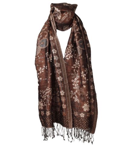 Zijden pashmina sjaal met geweven bloemenprint