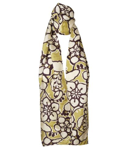 Zijden sjaal in olijfgroen met floral print