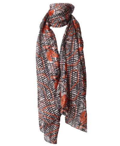 Zijden sjaal in wit met oranje