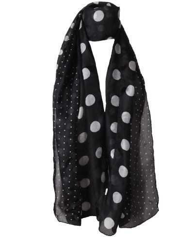 Zijden sjaal met polka dot print in zwart-wit