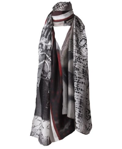 Zijden sjaal met print van verschillende afbeeldingen