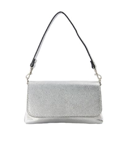 Metallic lederen clutch in zilver