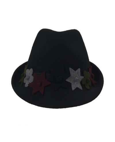Zwarte wollen fedora hoed met sterren