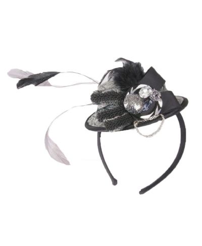Haaraccessoire - glam-hoedje van grijs / zwart fluweel op diadeem