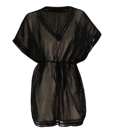 Korte voile kaftan in zwart met V-hals