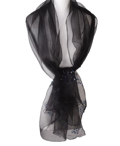 Zwart zijde organza stola met bloem details