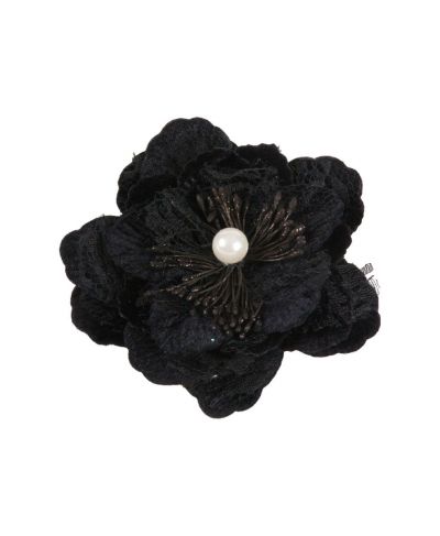 Zwarte haarbloem / broche van fluweel en kant