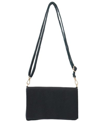 Leren fold-over clutch in zwart