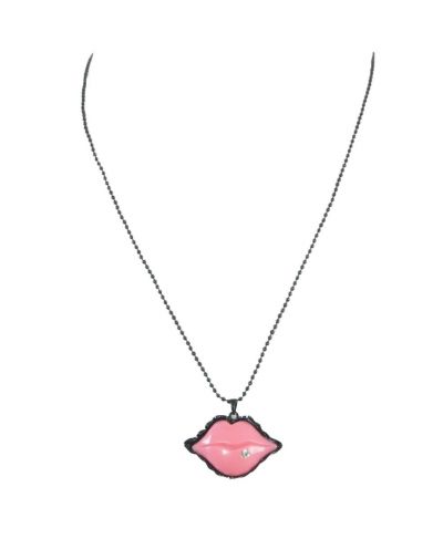 Zwarte metalen halsketting met lippen-hanger