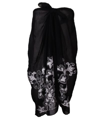 Zwarte sarong met borduursel in wit