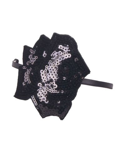Zwarte skinny diadeem met grote pailletten-roos