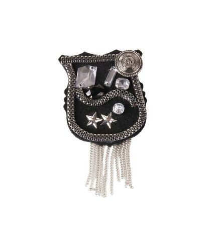 Zwarte vilt corsage met kettingfranje, strass and stars