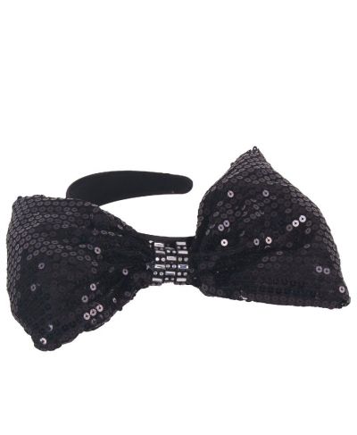 Zwarte xl-paillettenstrik met strass op diadeem