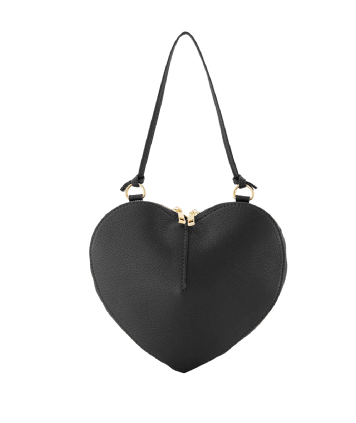 Abby hartvormige grain lederen crossbodytas  in zwart