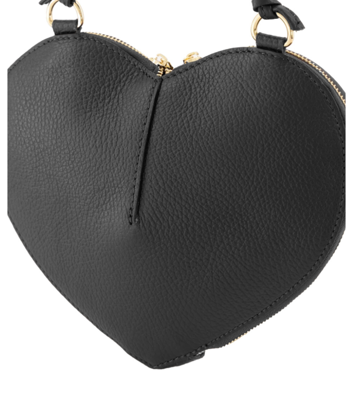 Abby hartvormige grain lederen crossbodytas  in zwart