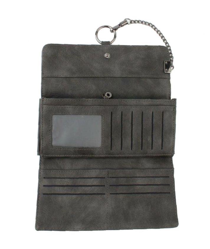 Antraciet grijze boff portemonnee met metallic ketting