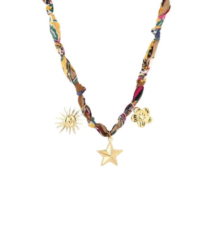 Bandana gevlochten ketting in taupe met bedels