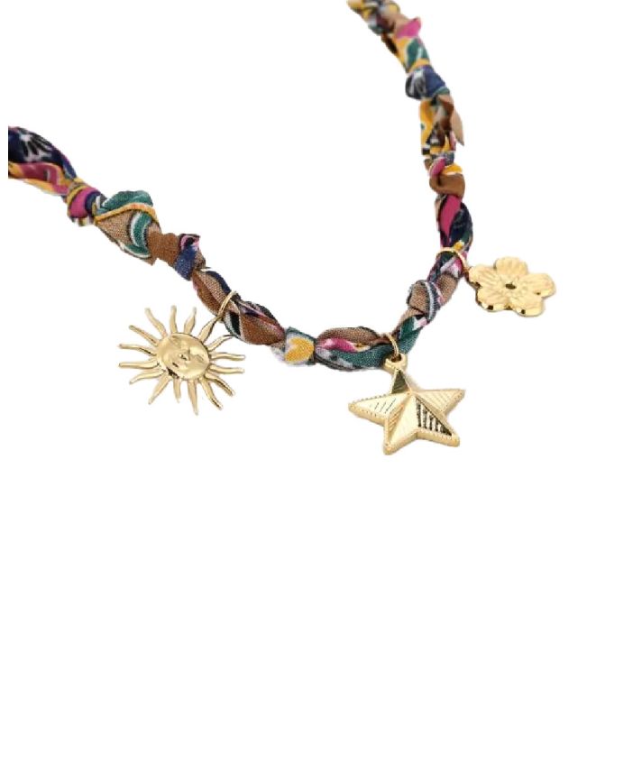 Bandana gevlochten ketting in taupe met bedels