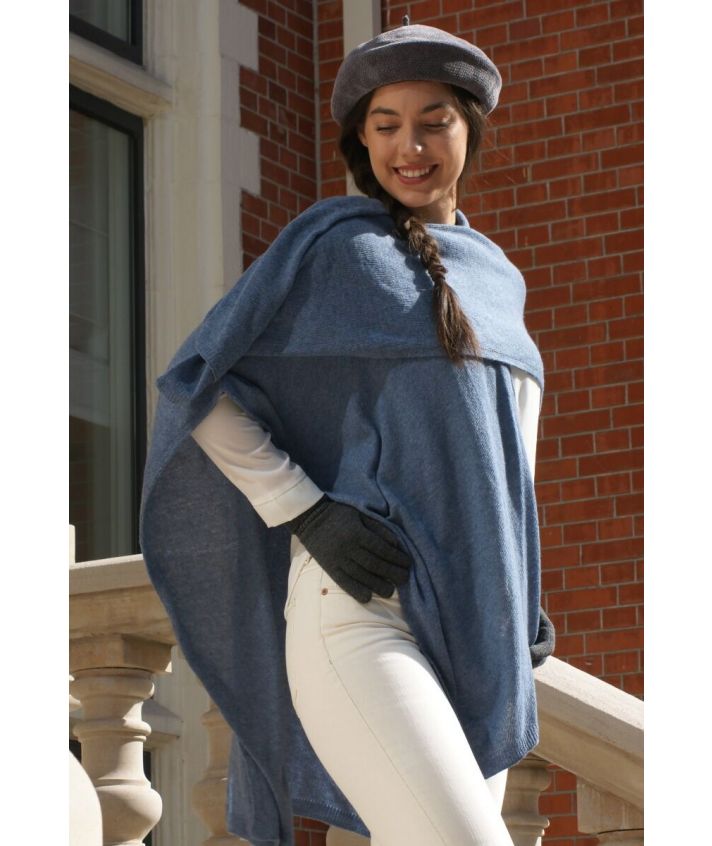 Kasjmier-blend omslagdoek in denimblauw