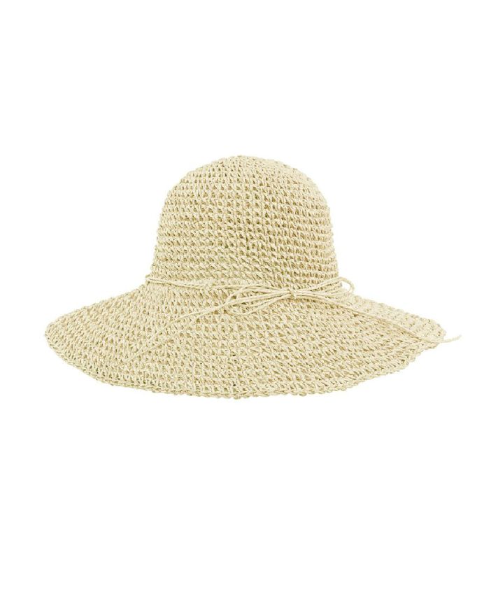 Gevlochten strohoedje in beige met strikje