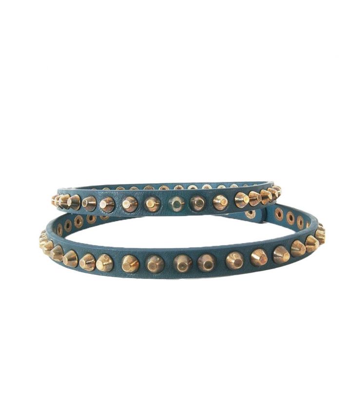 set Blauwe laars riempjes met koperen kegelstuds