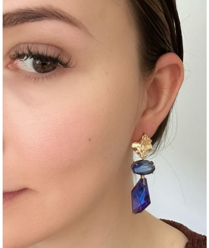 Statement stones oorbellen in kobaltblauw