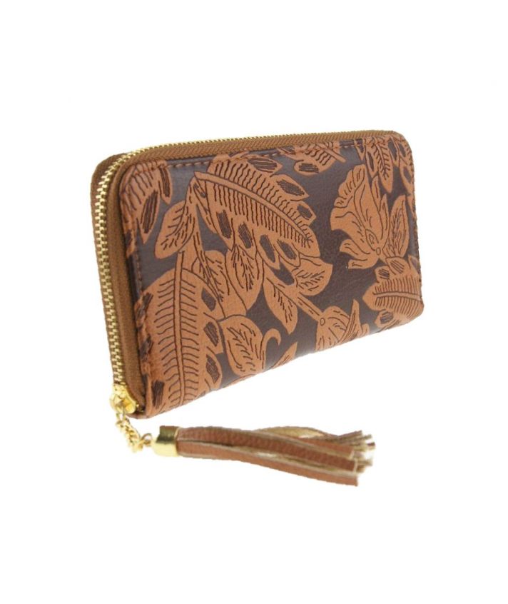 portemonnee in het groenmet  floral reliefprint