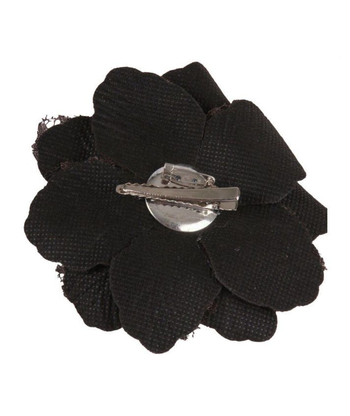 Bruine haarbloem / broche van fluweel en kant