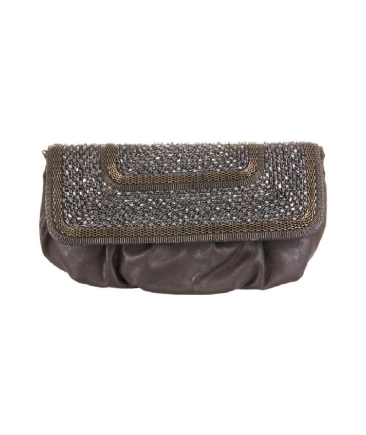 Bruine immitatie leren clutch