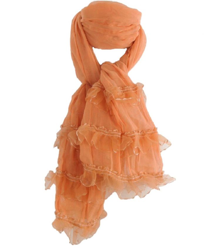 Voile sjaal in zacht cognac met ruches