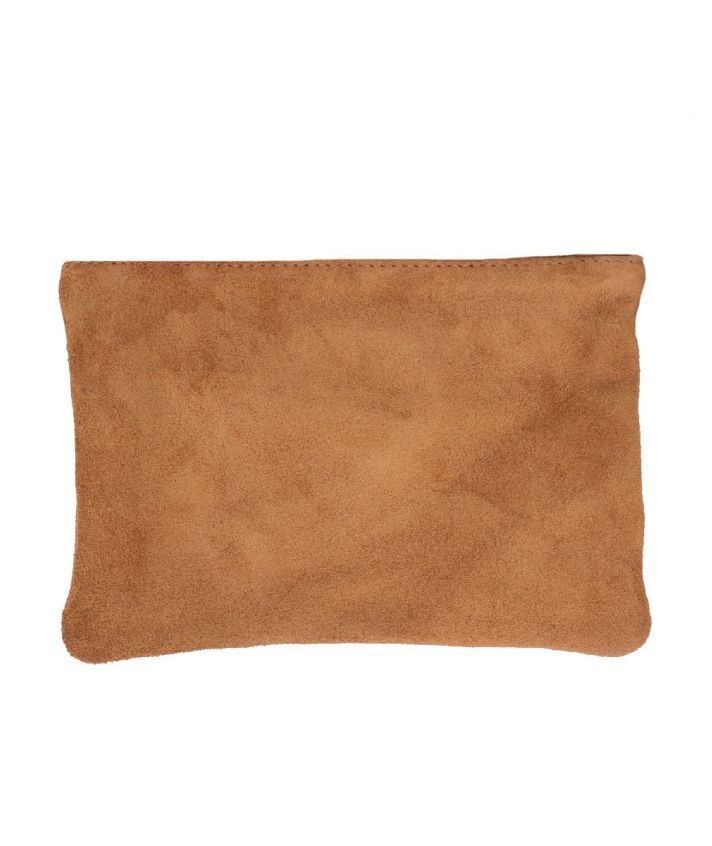 Suède lederen fold-over clutch in cognac bruin