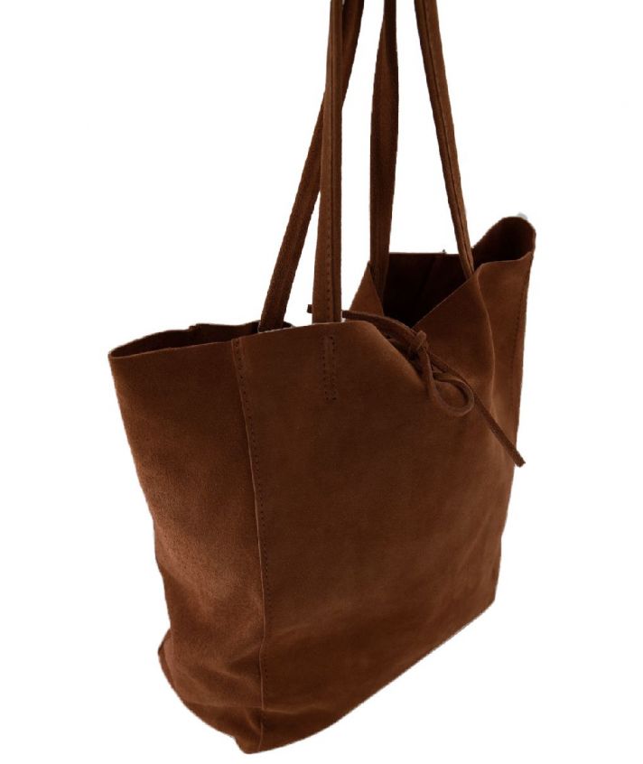 Suede shopper in cognac