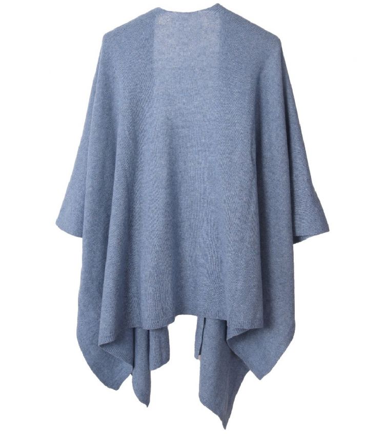 Kasjmier-blend omslagdoek in denimblauw