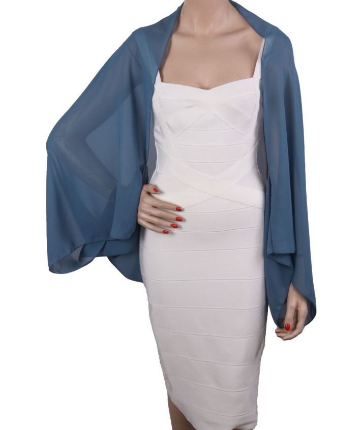 Denimblauwe bolero stola van crêpe voile