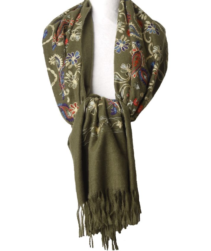 Kasjmier-blend sjaal met geborduurde bloemen