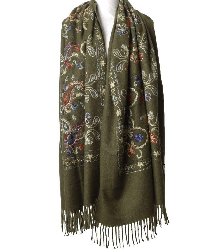 Kasjmier-blend sjaal met geborduurde bloemen