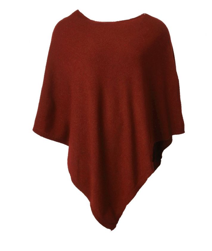 Poncho in kasjmier-blend in donker-oranje